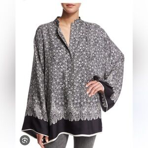 Helmut Lang Silk Printed Floral Kimono Top Black Multi Large new no tags $595